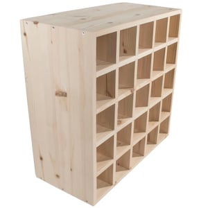 Square Wooden 25 Bottle Wine Rack | Fully Assembled | 52 x 25 x 52 cm | Floor Standing Cabinet Display Cellar Storage | Plain Untreated Pine image 13
