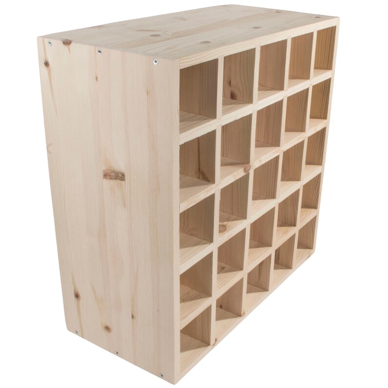 Square Wooden 25 Bottle Wine Rack | Fully Assembled | 52 x 25 x 52 cm | Floor Standing Cabinet Display Cellar Storage | Plain Untreated Pine image 13