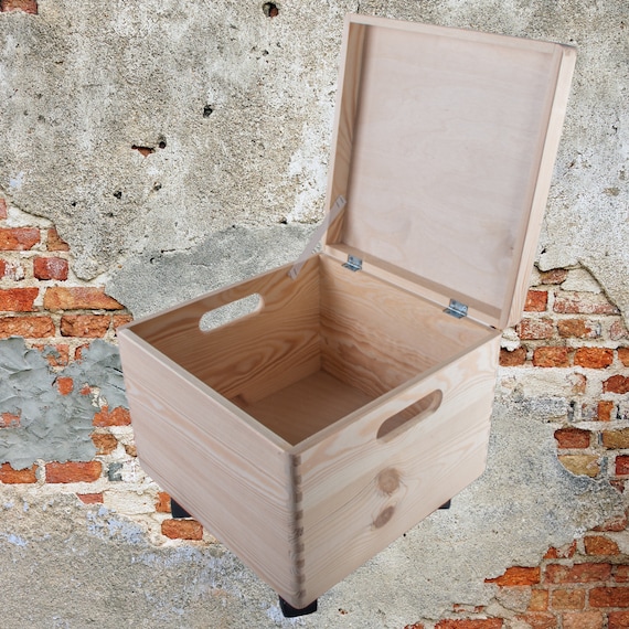 Cube Deep Wooden Storage Box With Cut out Handles Wheels Square Toy Box Crate Chest Trunk Container Decorative Paintable Blank Pine Etsy UK