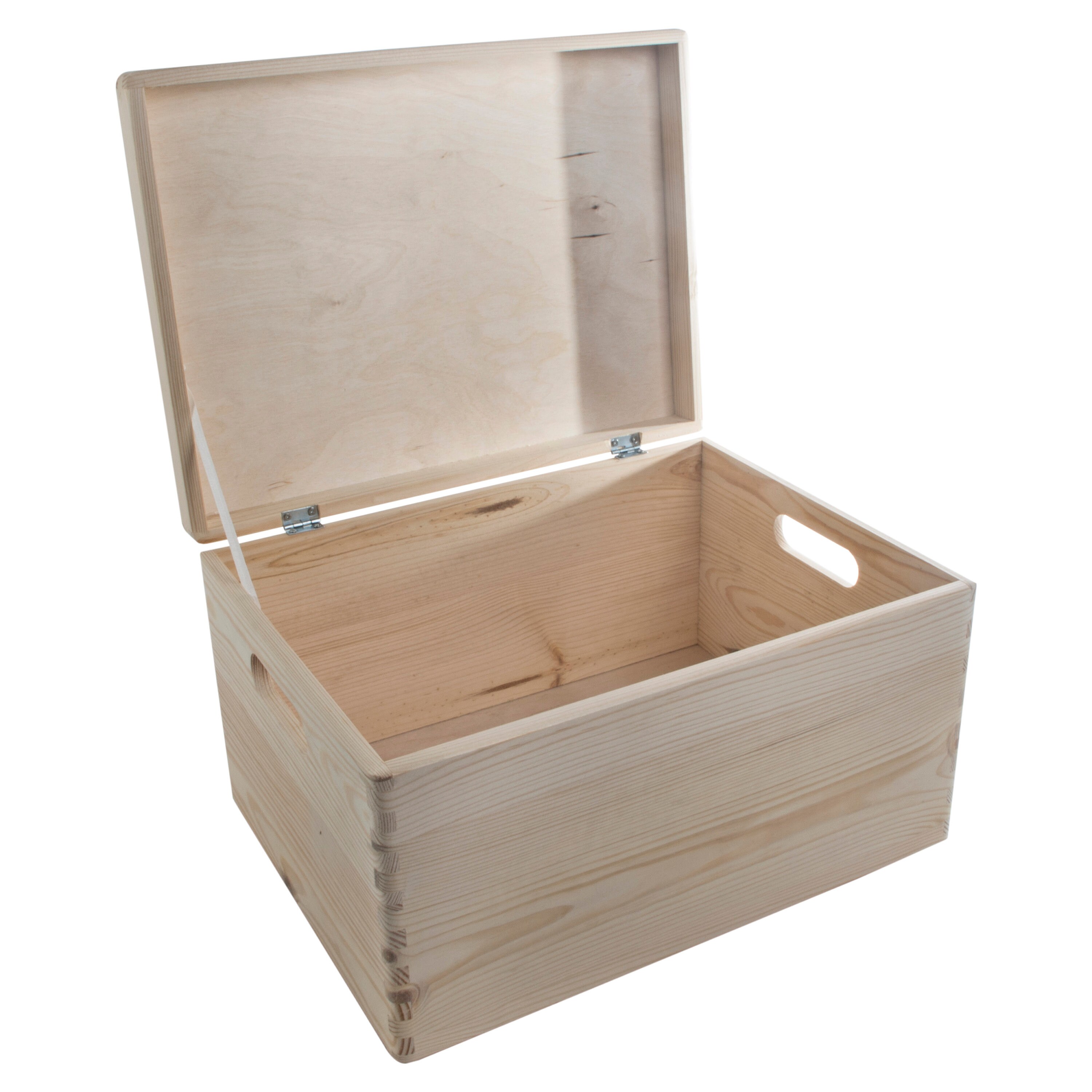 Large Wooden Storage Box With Hinged Lid & Cutout Handles Etsy UK