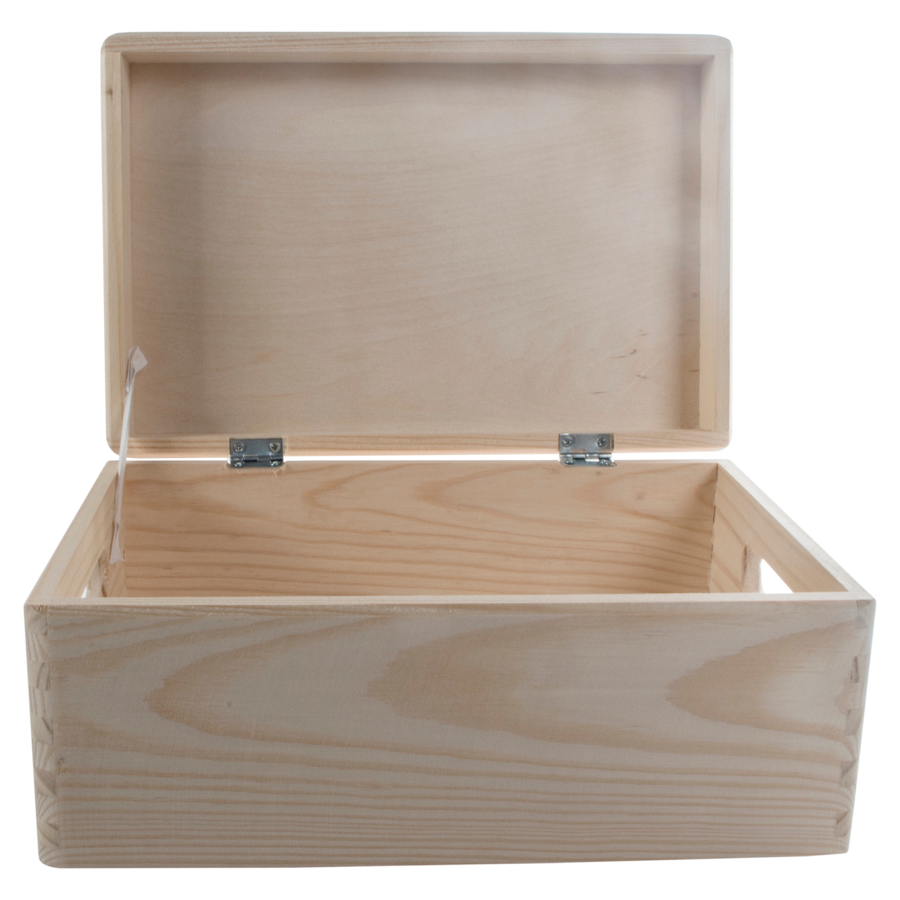 Wooden Storage Box With Hinged Lid & Cutout Handles Toy Box Etsy