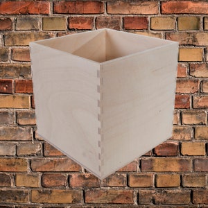 Plain Small Cube Open Wooden Box | 10x10x10 cm | Square Display Presentation Tidy Bin Organiser | Decorative Wood For Craft