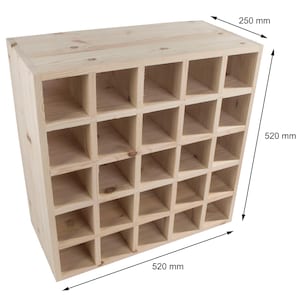 Square Wooden 25 Bottle Wine Rack | Fully Assembled | 52 x 25 x 52 cm | Floor Standing Cabinet Display Cellar Storage | Plain Untreated Pine image 14