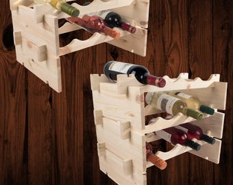 Wooden Freestanding Modular Wine Rack 8-24 Bottle Capacity Floor Standing Display Cellar Storage Holder Plain Pine Natural Solid Wood