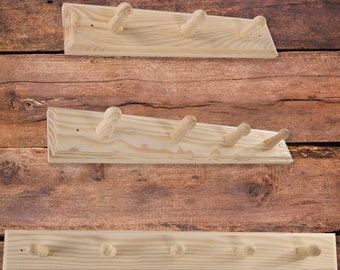 Wooden Coat Rack Hanging Towel Peg Rail Hooks Storage Clothes Holder Wall Mounted Door Hanger | Unpainted Simple Plain Pine Wood