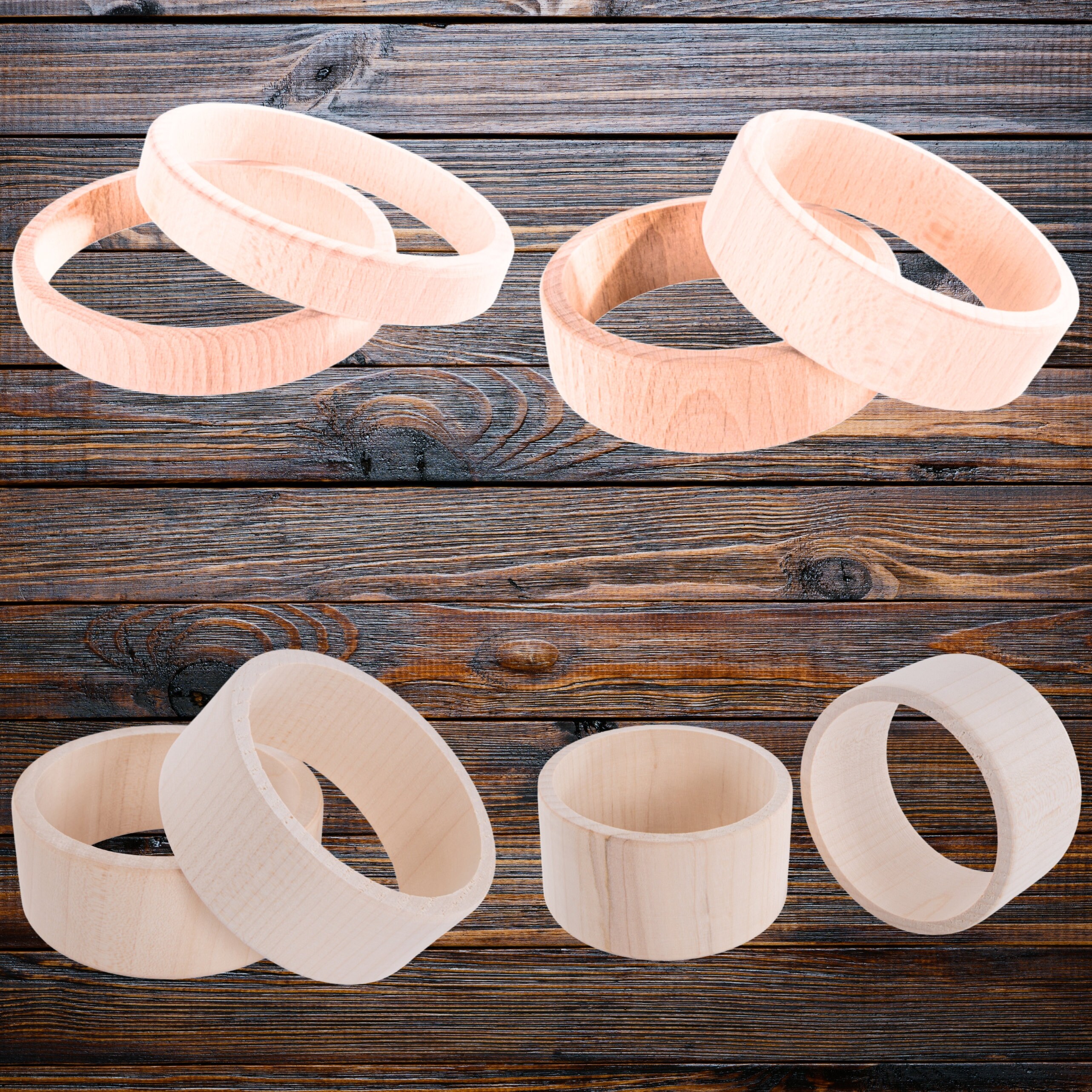 Braccialetto in legno grezzo, bracciale in legno naturale, 5 pezzi assortiti di braccialetti rotondi in legno originali - Italia
