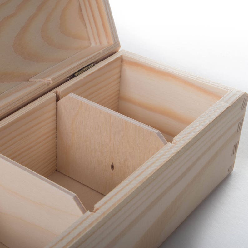Plain Wooden Small Storage Box With Hinged Lid/3 Compartments Etsy