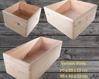 Wooden Storage Containers | Choice of Sizes | Non-lidded Boxes Apple Crates Farmhouse Kitchen Bin Basket Organisers | Decorative Pine