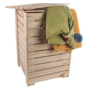 Plain Pinewood Wooden Laundry Bin Basket Storage Box Organiser | Square Top | Removable Lid | Simple Assembly | Unpainted Finish To Decorate