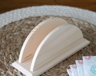 Wooden Napkin Holder | Semi-Oval Upright Paper Storage Serviette Dispenser Tissue Stand | 150x55x70mm| Unpainted Pine To Decorate