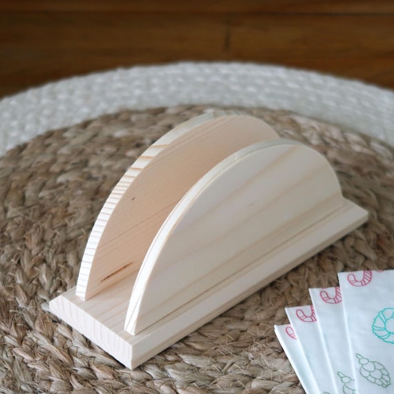 Wooden Napkin Holder | Semi-oval Upright Paper Storage Serviette Dispenser Tissue Stand | 150x55x70mm| Unpainted Pine to Decorate