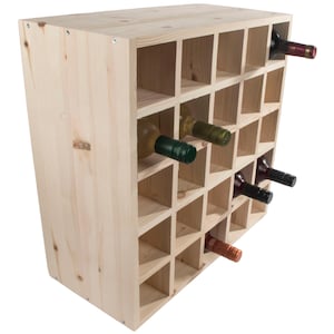 Square Wooden 25 Bottle Wine Rack | Fully Assembled | 52 x 25 x 52 cm | Floor Standing Cabinet Display Cellar Storage | Plain Untreated Pine image 5