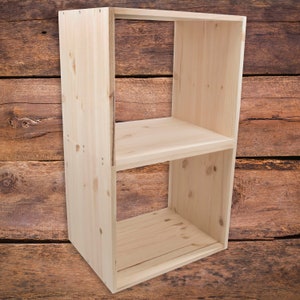 2 Tier Wooden Bookcase Shelving Display Storage Unit | Freestanding Cube Cabinet Shelf Rack Floor Standing | Craft Pine Natural Solid Wood