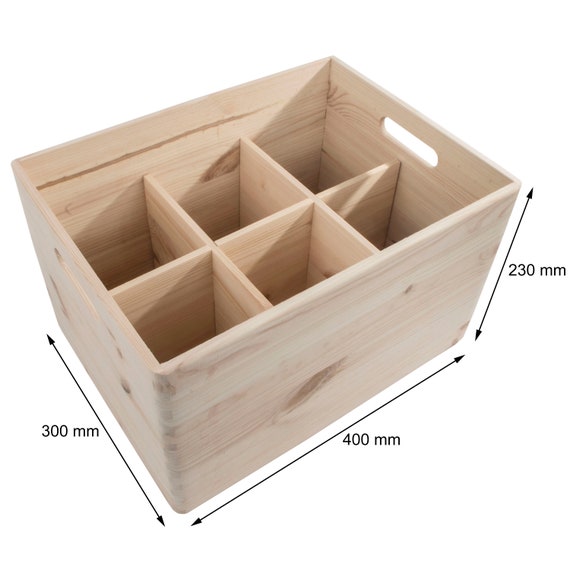 Deep Wooden Crate Box With Removable Dividers | 6 Compartments Pot