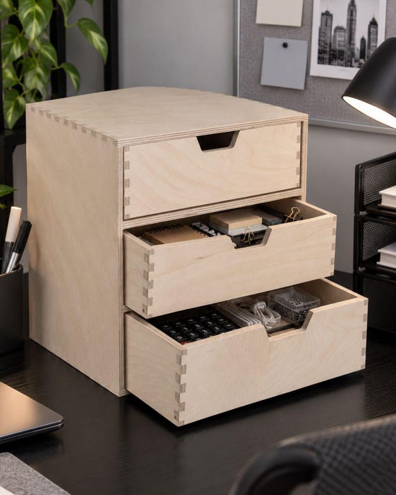 Mini-Kommode aus Holz mit 3 Schubladen | Schreibtisch-Organizer | Schmuckkästchen | Unbehandeltes, unbemaltes Birkenholz für Bastelarbeiten