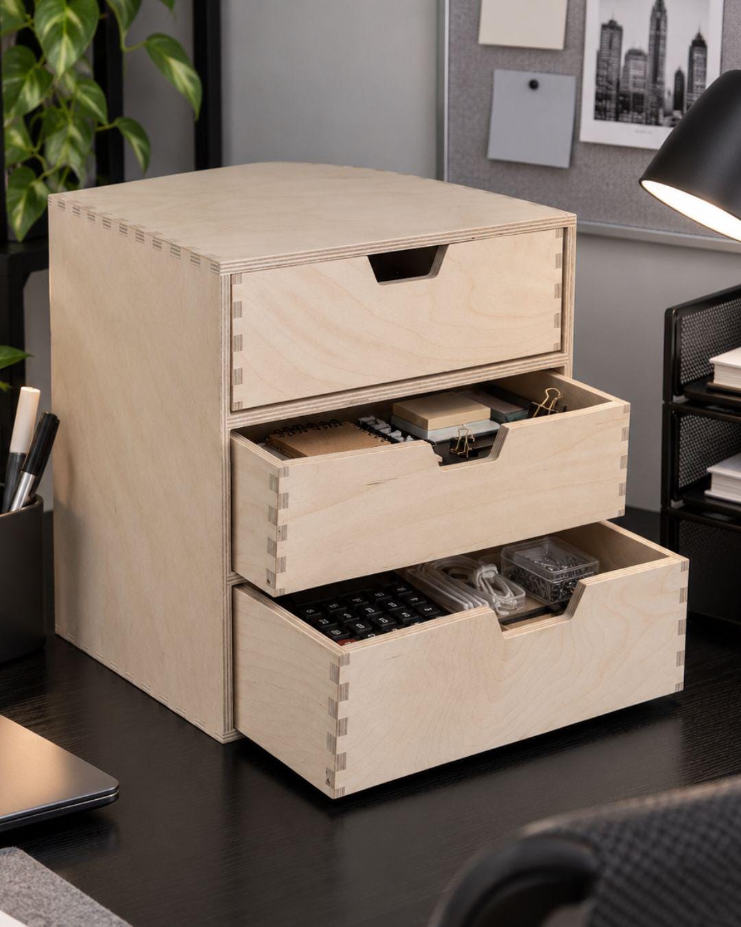 Mini-Kommode aus Holz mit 3 Schubladen | Schreibtisch-Organizer | Schmuckkästchen | Unbehandeltes, unbemaltes Birkenholz für Bastelarbeiten