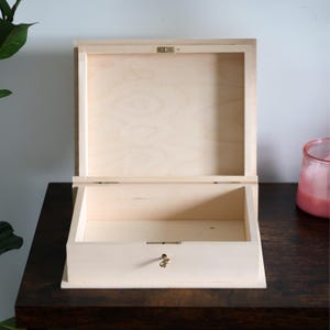 Deep Wooden Book Shaped Box With Key Lock | Trinket Keepsake Bookcase Accessories Memory Holder Hiding Cover Case | Plain Wood For Craft