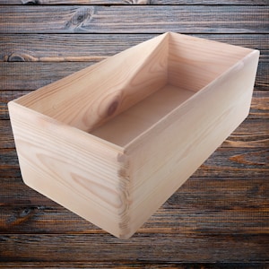 Large Rectangle Open Wooden Box | 40x20x13 cm | Display Countertop Craft Storage Bin Basket Kitchen Organiser | Paintable Decorative Pine