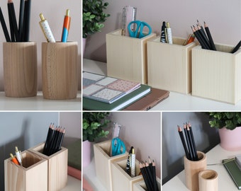 Wooden Pencil Holders Brush Pen Pot Stand Desktop Organiser Makeup Cosmetics Desk Tidy Stationery | Unfinished Wood Perfect for Arts Crafts