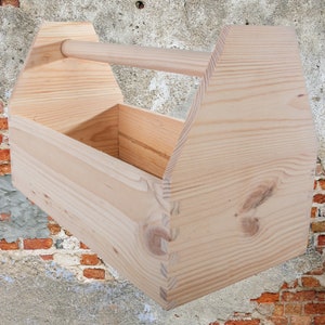 Large Solid Wooden Tool Box  | Garden Trug Vegetable Farm Caddy Basket Carrier | Garage Storage Organiser With Handle  | Plain Wood