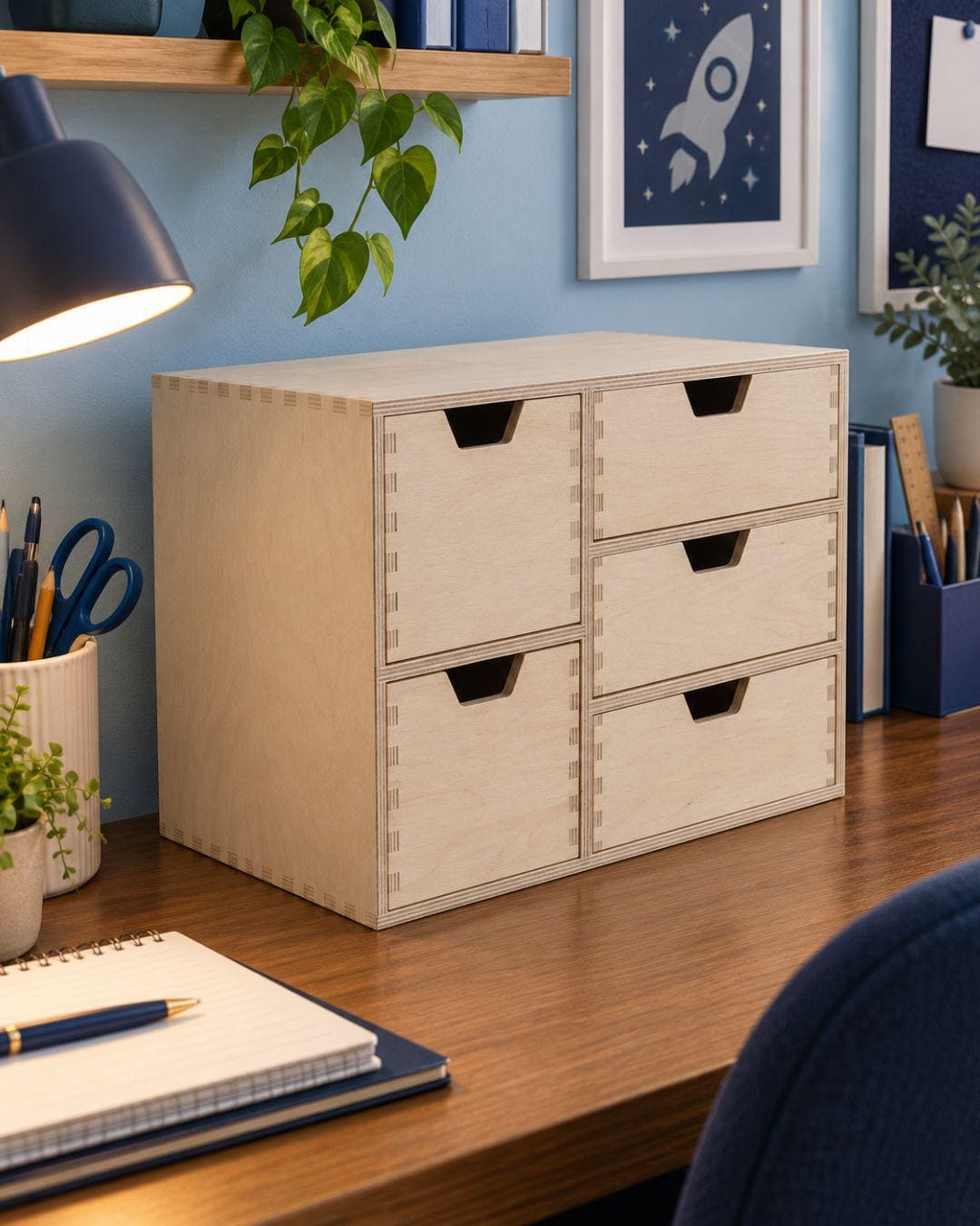 Mini-Kommode aus Holz mit 5 Schubladen – Schreibtisch-Organizer, kleiner Aufbewahrungsschrank für Schmuck, Dekoartikel und Bastelbedarf, unbehandeltes Birkenholz