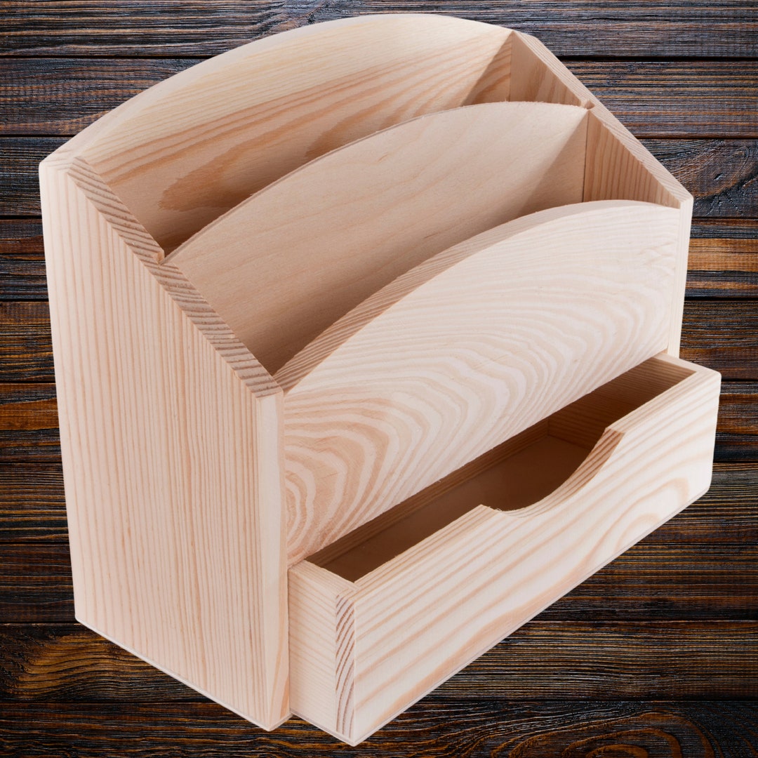 Unpainted Wooden Letter Rack With Drawer Versatile Mail Holder Desk Tidy Organiser Cosmetics Holder Wood Box | Perfect for Arts & Crafts - Etsy UK