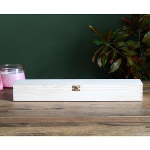 Candle Wooden Long Box With Lid & Clasp | 47x8x6 cm | Trinket Gift Case Storage | Unpainted Pine To Decorate