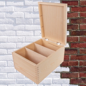 Wooden Storage Gift Box | Ideal For Photos Letters Post Birthday Christmas Cards Organiser | 3 Compartments Sections | Unfinished Wood