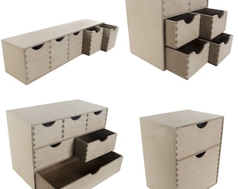 Wooden Drawer Boxes | Desktop Organisers | Cupboard Cabinet Unit Mini Chest Of Drawers | Trinket Box | Plain Blank Wood For Decorating