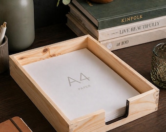 Wooden A4 Paper Tray Portrait Letter Office File Tidy Organiser Vertical Documents Storage Filling Desk Folder Display Unit Unfinished Pine