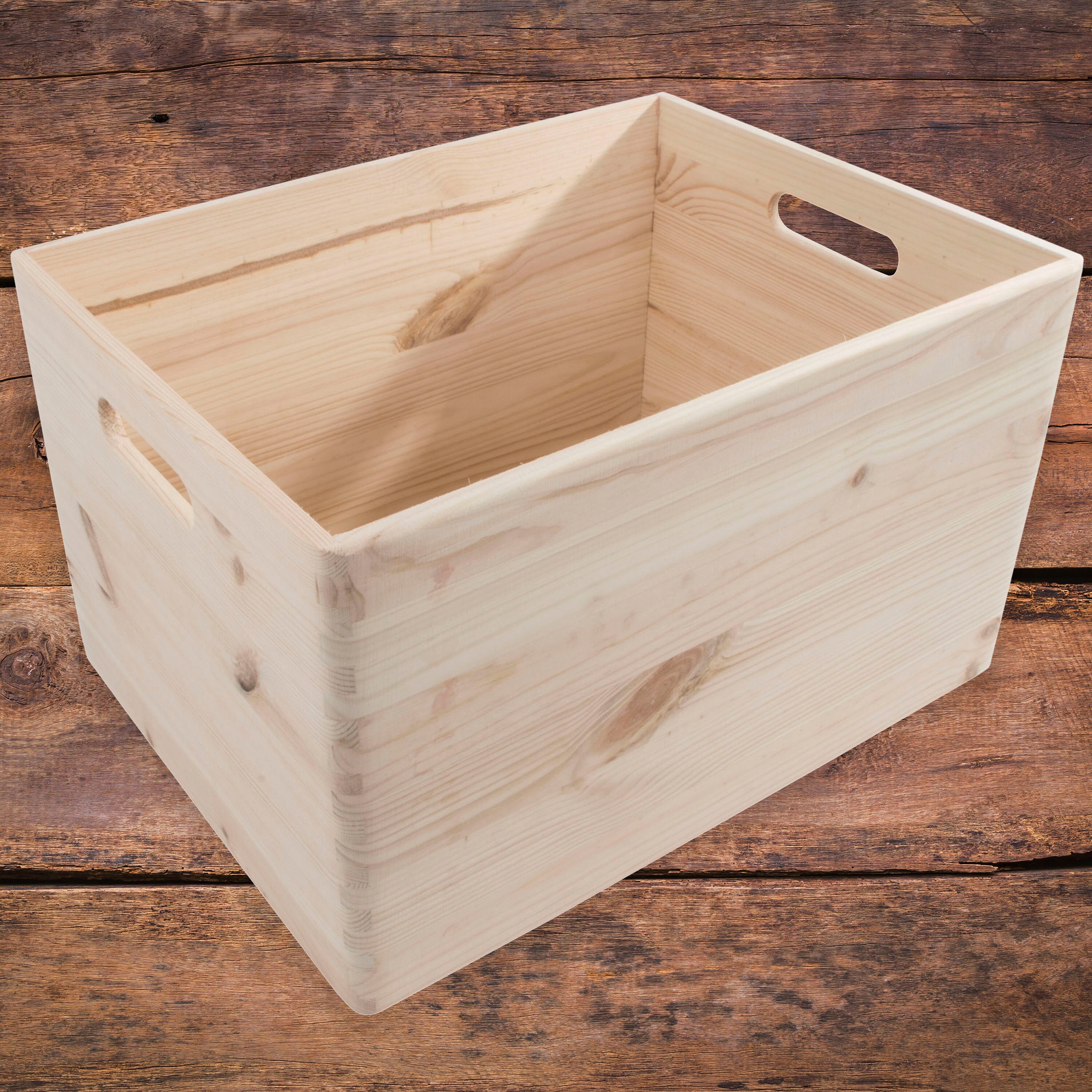 Deep Wooden Stacking Crate Open Top Storage Box With Handles | Non
