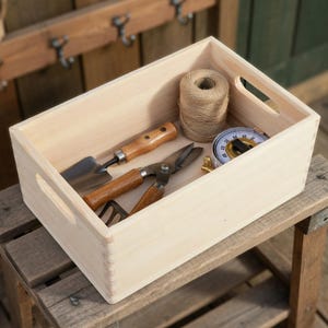 Wooden Storage Crate with Cut Out Handles Unfinished Pine Box for Toys Crafts Home Storage DIY 30 x 20 x 13 cm