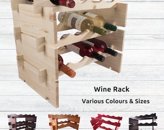 Wooden Wine Rack | 80 Colours | 8-24 Bottles | 2-6 Tier | Freestanding Stackable Modular Solid Pine Display Shelves  | Stained To Order