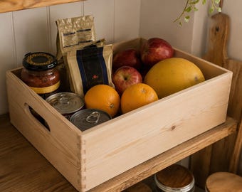 Mid-Size Plain Wooden Storage Crate Box |  Non-lidded Container | Vegetable Fruit Open Display Organiser | Untreated Pinewood To Decorate