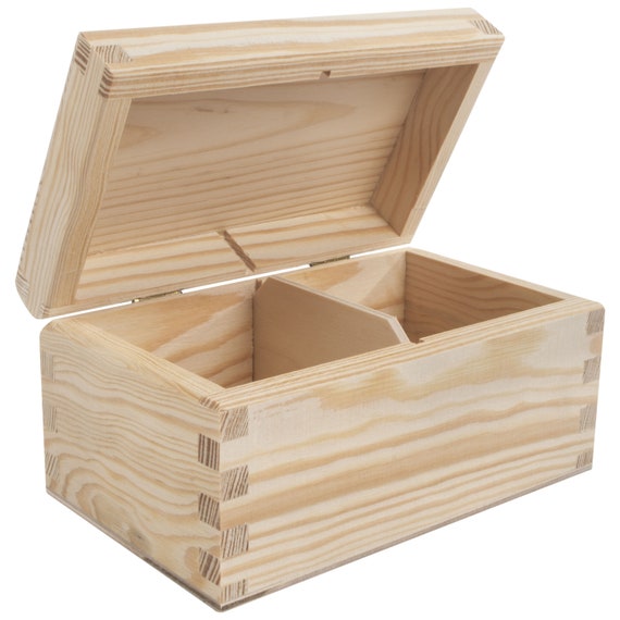 Plain Wooden Small Storage Box With Hinged Lid/3 Compartments