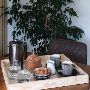 Extra Large Wooden Shallow Serving Tray With Handles | 50 x 40 x 6 cm | Tea Coffee Breakfast Drinks Snack  | Plain Craft Decorative Pine