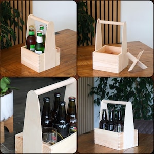 Wooden Bottle Carrier | 2 Sizes | 330/500 ml Beer Caddy Picnic Crate Carrying Basket Holder | Decorative Plain Craft Wood