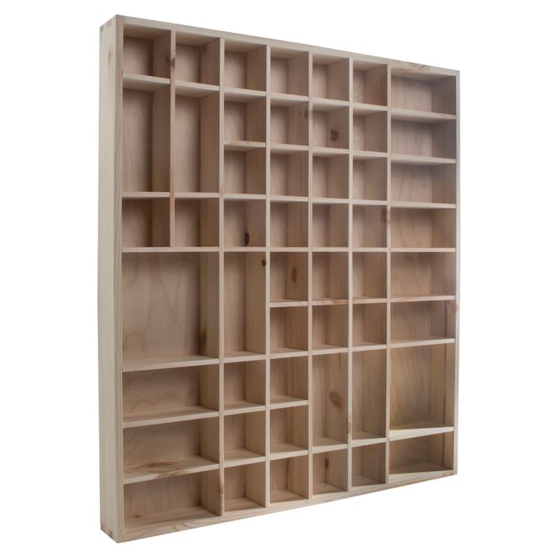 Large Wooden Trinket Display Shelf 51 Compartments Wall Hanging Unit Shelves Organiser Plain Unpainted Natural Decorative Wood image 10