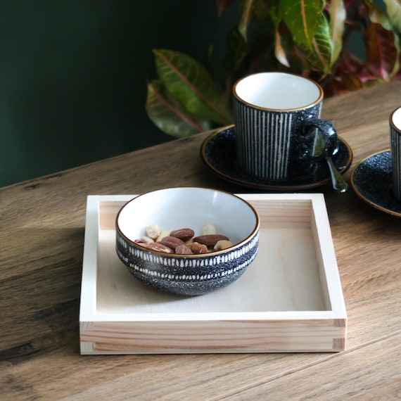 Small Square Wooden Shallow Tray | 20x20x3 Cm | Display