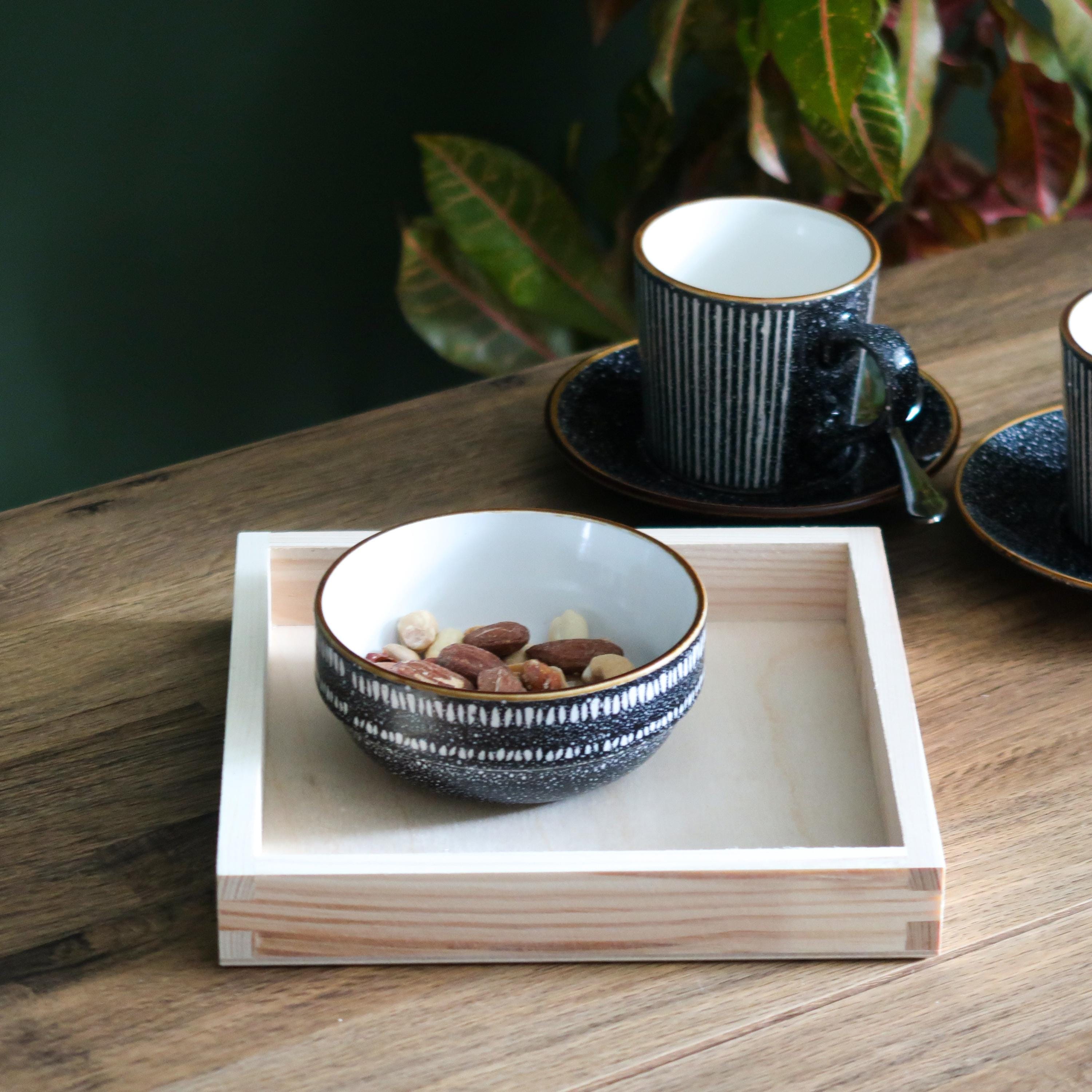 Small Square Wooden Shallow Tray | 20x20x3 Cm | Display