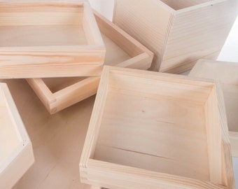 Boîtes simples ouvertes en bois | Choix de dimensions | sans couvercle | Organiseur de présentation pour rangement artisanal | Pin brut non peint uni