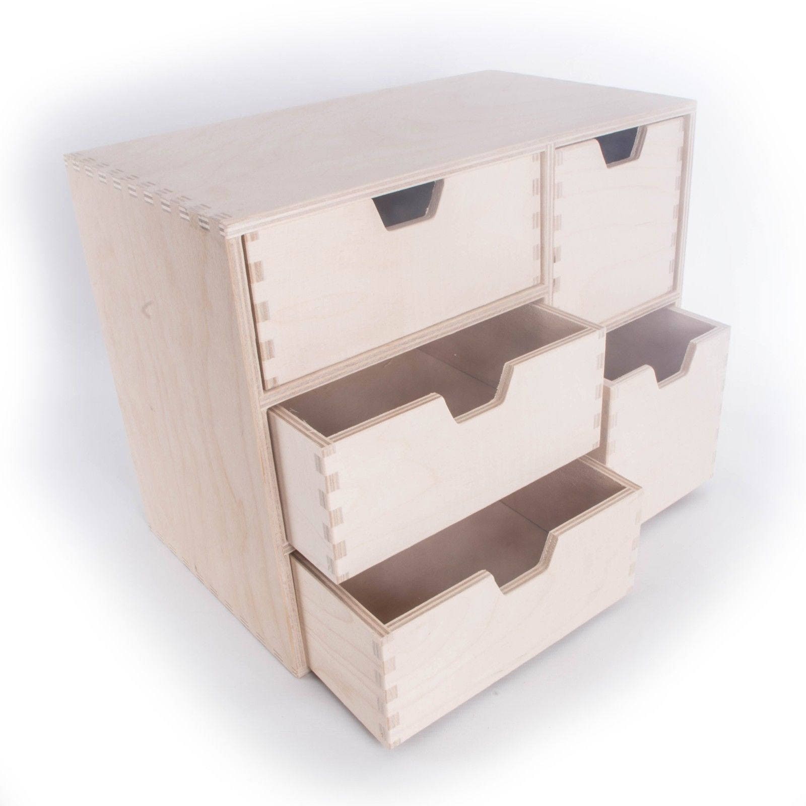 Caja de almacenamiento de madera sin pintar con 5 cajones / | Etsy