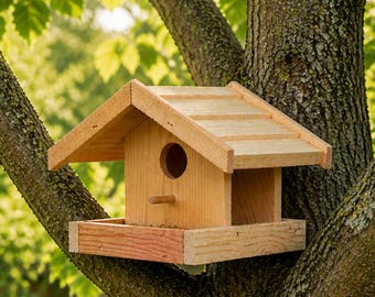 Wooden Bird Feeder Garden Standing House Table Feeding Station | Paintable Decorative Craft Plain Pine  25 x 23 x 16 cm