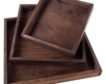 Square Wooden Snack Tray | Finished With Woodedoo Dark Oak Stain | 3 Sizes | 80 Colours | Tea Coffee Food Drinks Display Serving Platter