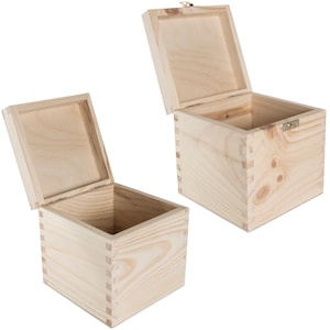 Plain Wooden Box | 13x13x13.5 cm | Small Square Gift Storage Case Keepsake Memorabilia Trinket Storage Organiser | Plain Pine For Craft