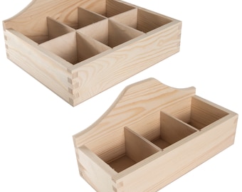Decorative Wooden Open Compartment Organisers Desktop Boxes | 3/6  Sections | Paintable Natural Pine For Craft