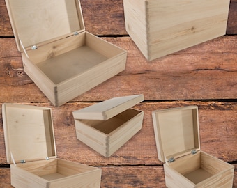 Wooden Plain Paintable Decorative Chest Storage Boxes | Choice of Sizes | Hinged Lid | Craft Pine DIY | Keepsake Memory Trinket Containers