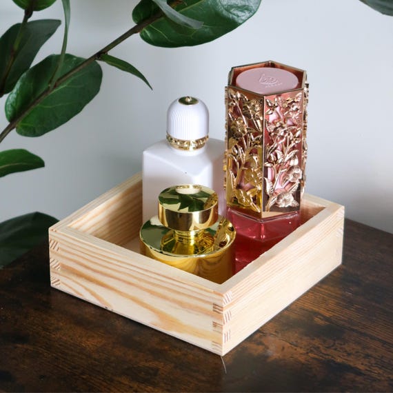 Small Square Open Wooden Box | 16x16x5.4 cm | Display Presentation Tidy Bin Desk Basket Office Kitchen Organiser