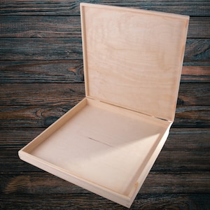 Large Square Shallow Wooden Box | 40 x 40 x 5 cm | Slim Depthless Presentation Documents Storage Gift Case | Plain Pine Craft DIY Engraving
