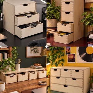 Boîtes à tiroirs en bois | Organiseurs de papeterie de bureau | Commode pour espace de travail de table | Coffret maquillage | Bois décoratif uni